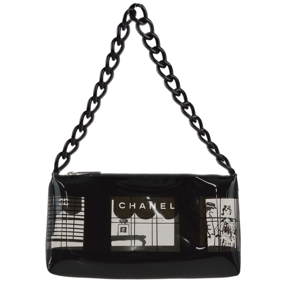Luxury Chanel 2003-2004 Black Vinyl Window Chain Shoulder Bag