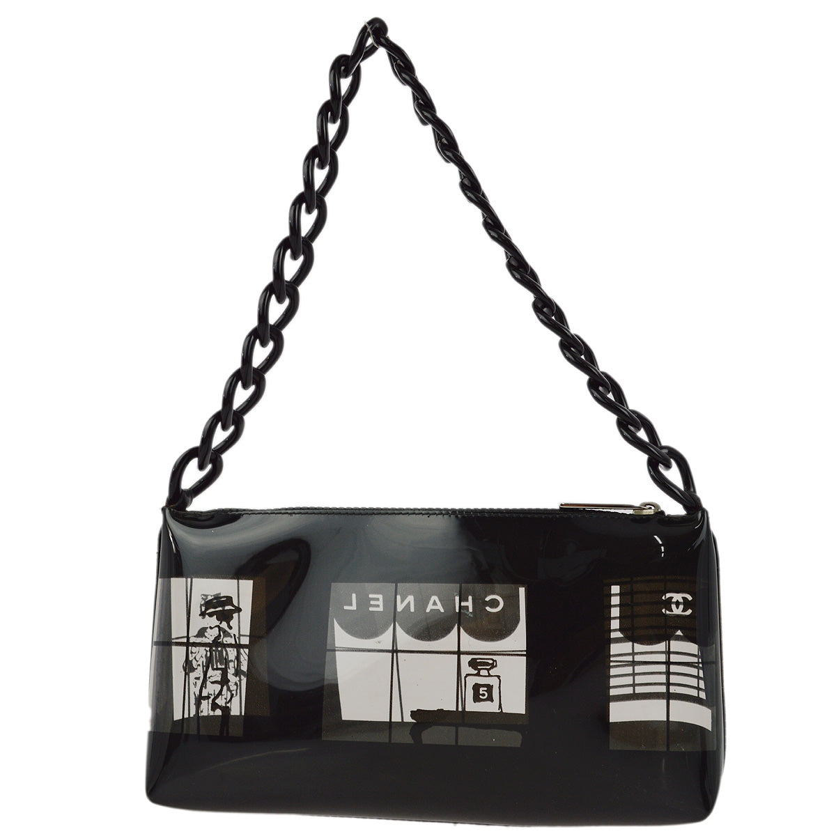 Luxury Chanel 2003-2004 Black Vinyl Window Chain Shoulder Bag