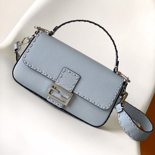 Luxury FendiFend Baguette 27 Bag Baby Blue Calfskin Shw