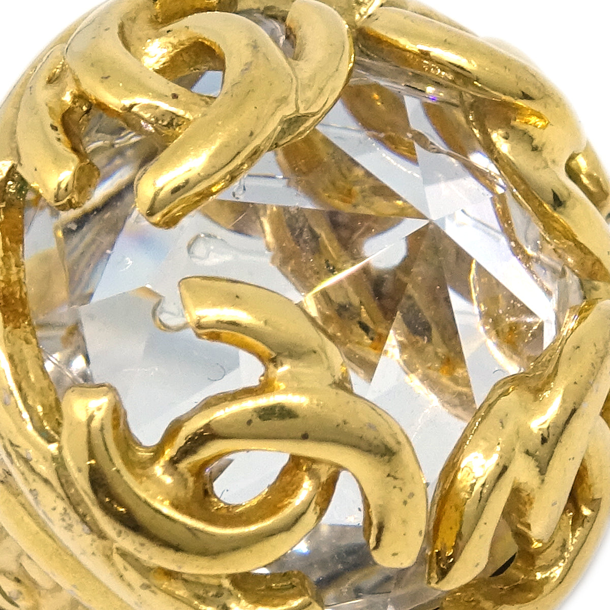 Luxury Chanel Gold Button Earrings Clip-On Rhinestone