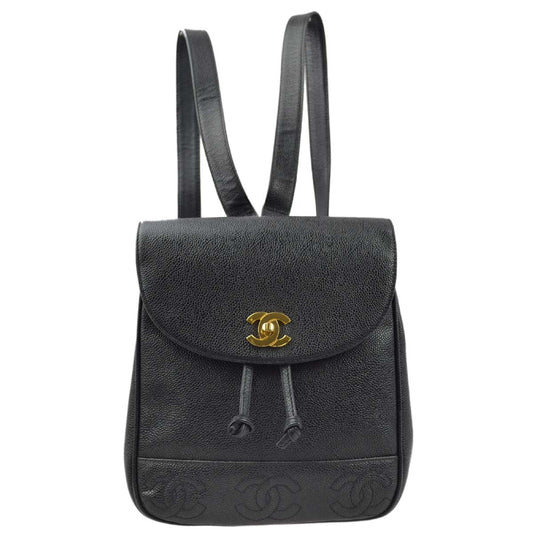 Luxury Chanel 1996-1997 Black Caviar Triple CC Backpack