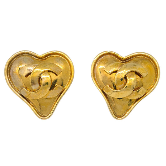 Luxury Chanel Gold Heart Earrings Clip-On 95P