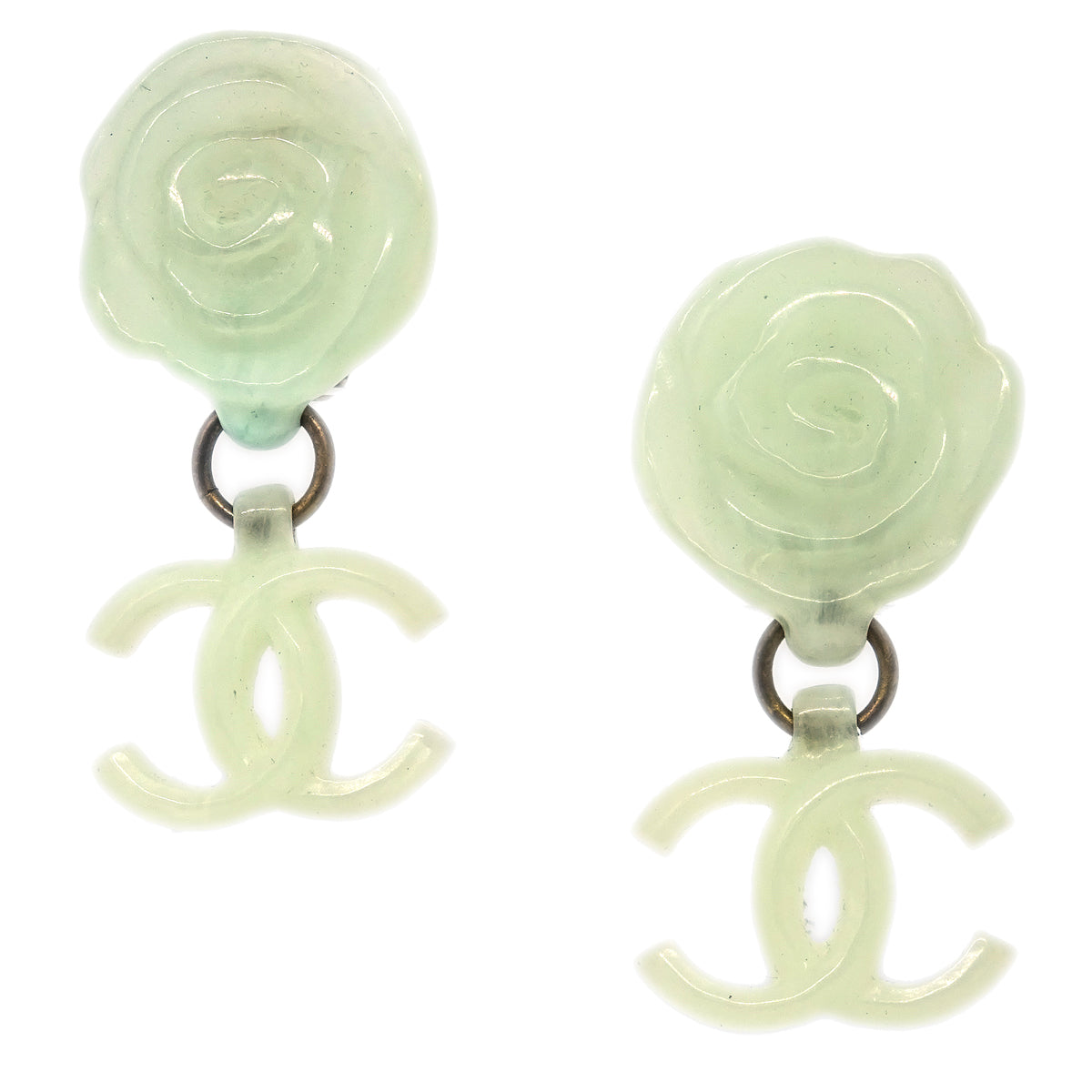 Luxury Chanel Dangle Earrings Clip-On Light Green 02P