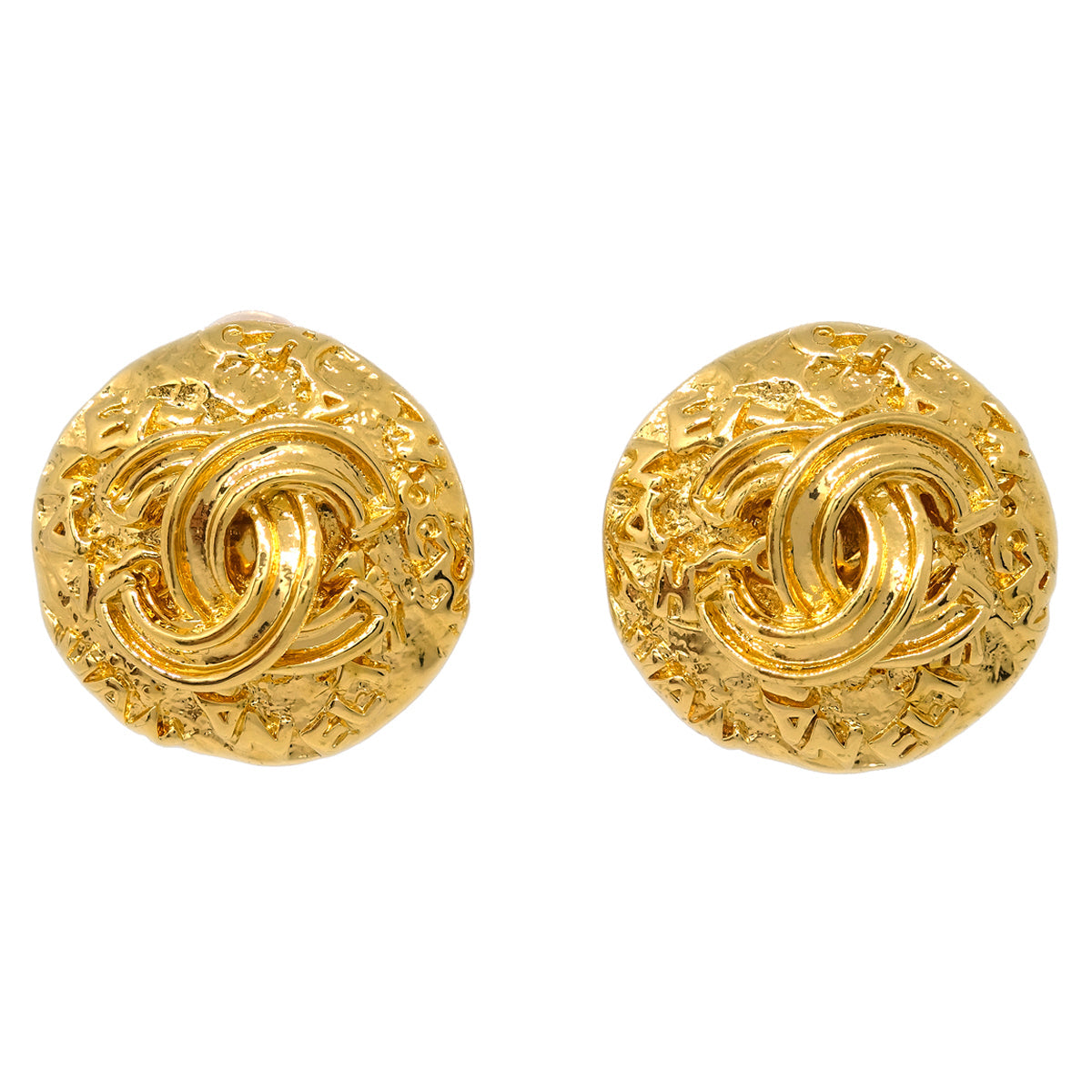 Luxury Chanel Button Earrings Clip-On Gold 95A