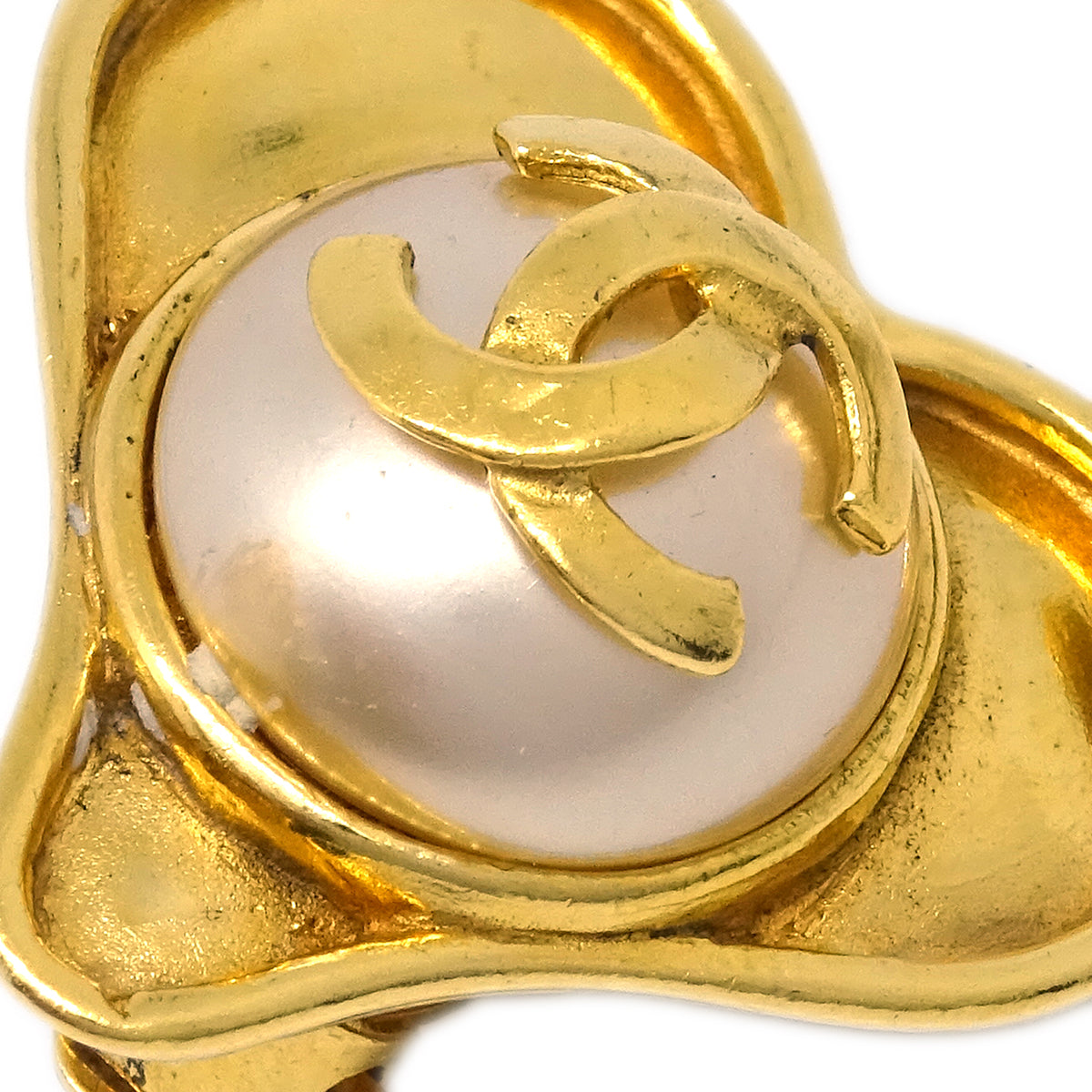 Luxury Chanel Gold Heart Earrings Clip-On Artificial Pearl 95P