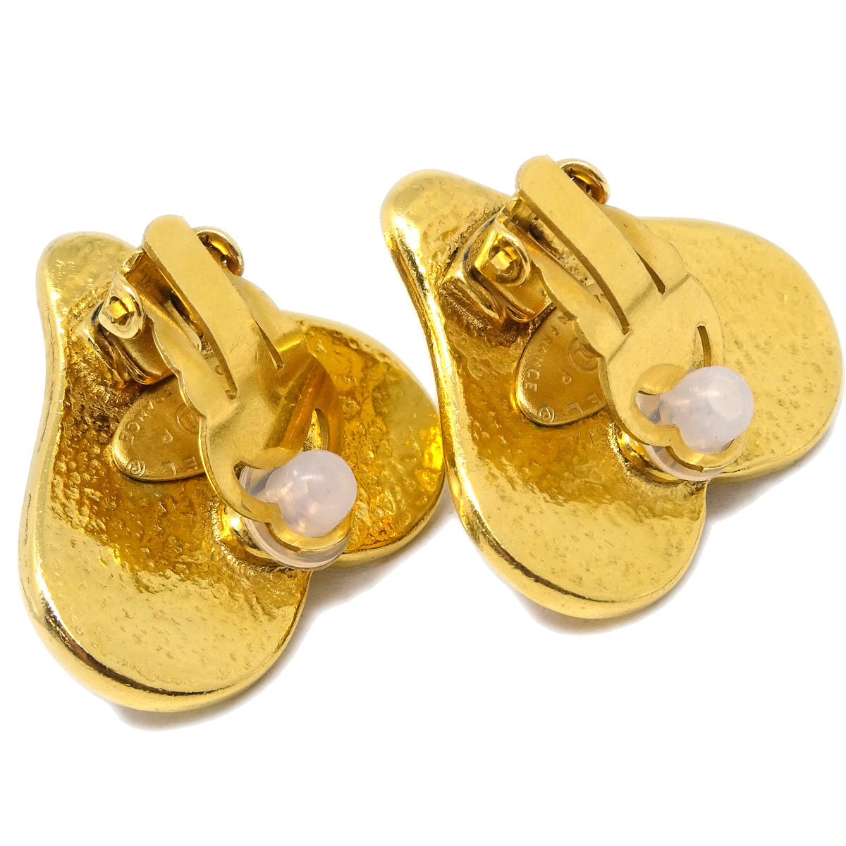 Luxury Chanel Gold Heart Earrings Clip-On Artificial Pearl 95P