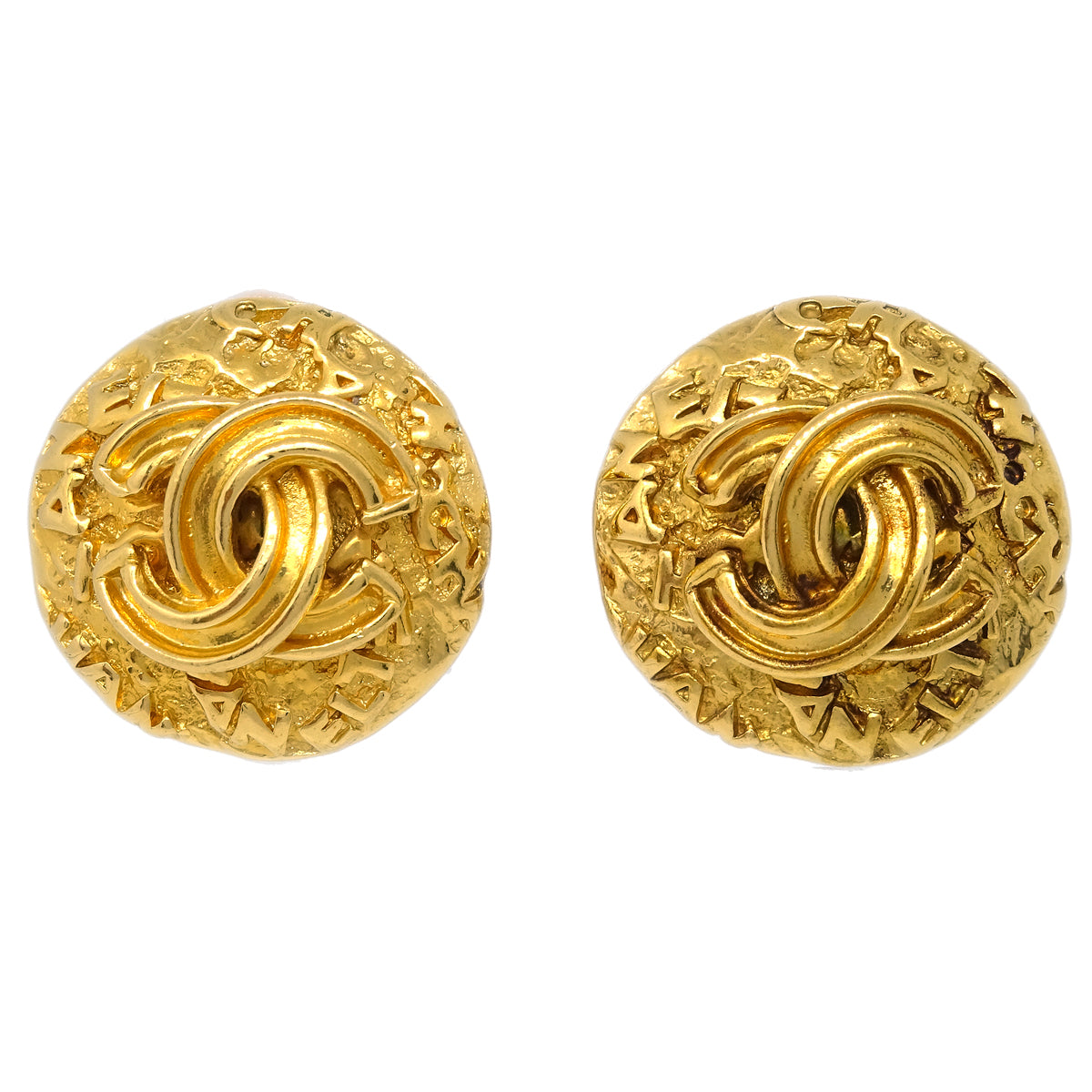 Luxury Chanel Button Earrings Clip-On Gold 95A