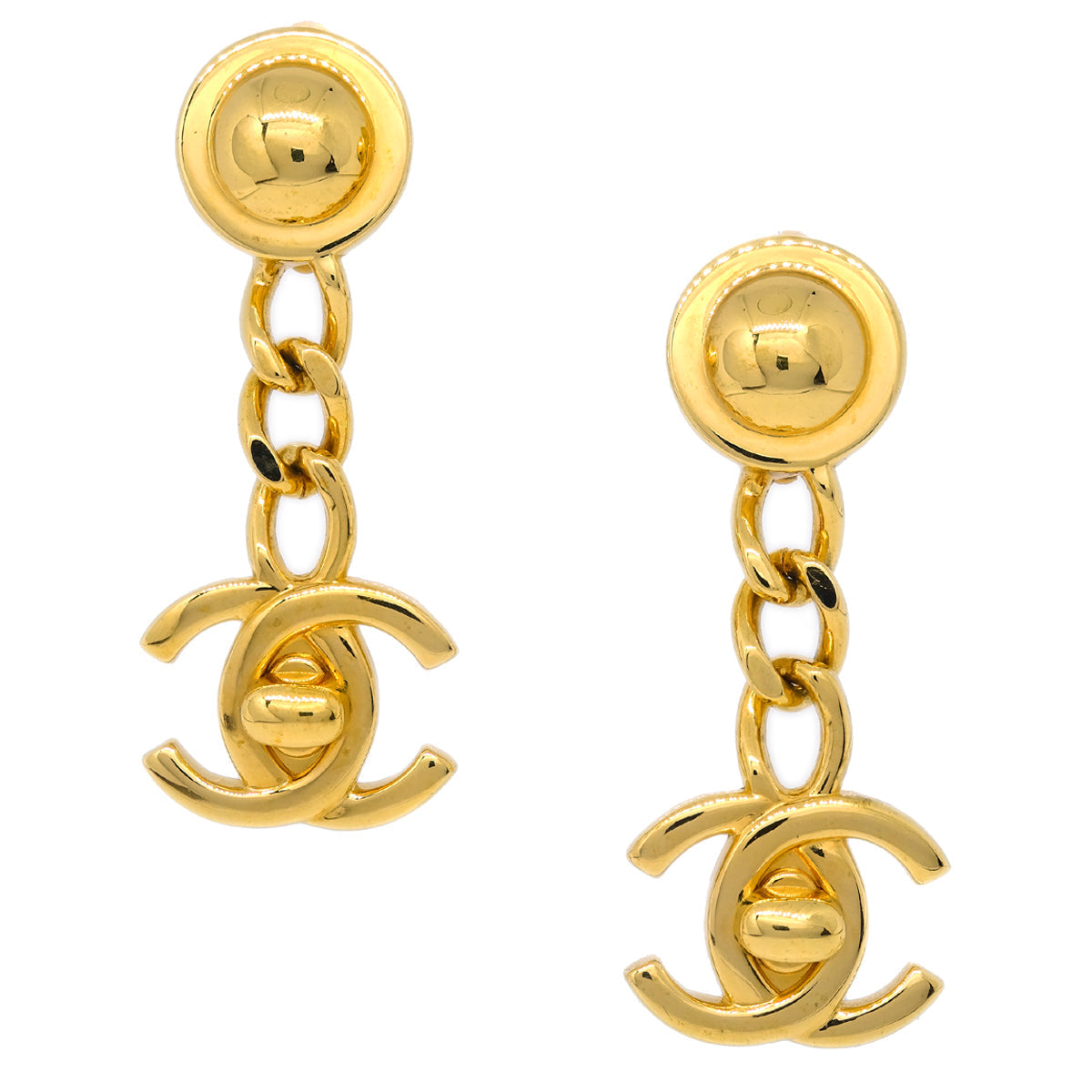 Luxury Chanel Dangle Turnlock Earrings Clip-On Gold 96A