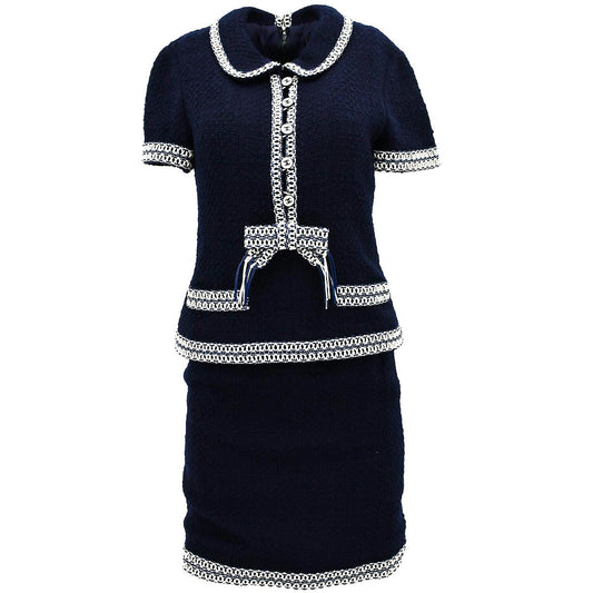 Luxury Chanel Setup Suit Jacket Skirt Navy 94P #38