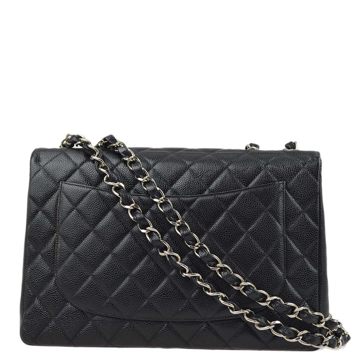 Luxury Chanel 2000-2001 Black Caviar Jumbo Classic Flap Shoulder Bag