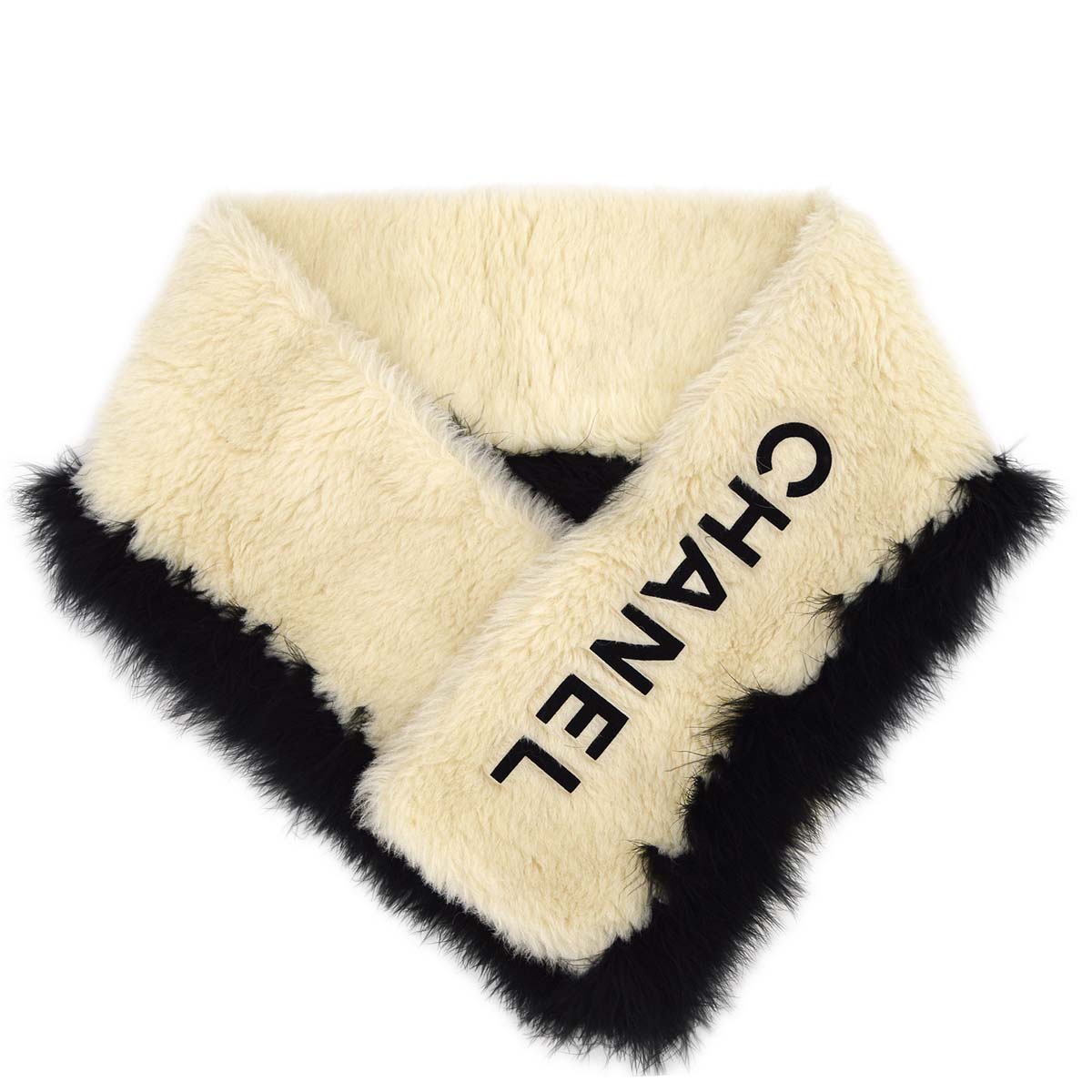 Luxury Chanel Fur Shawl Muffler Stole White Small New