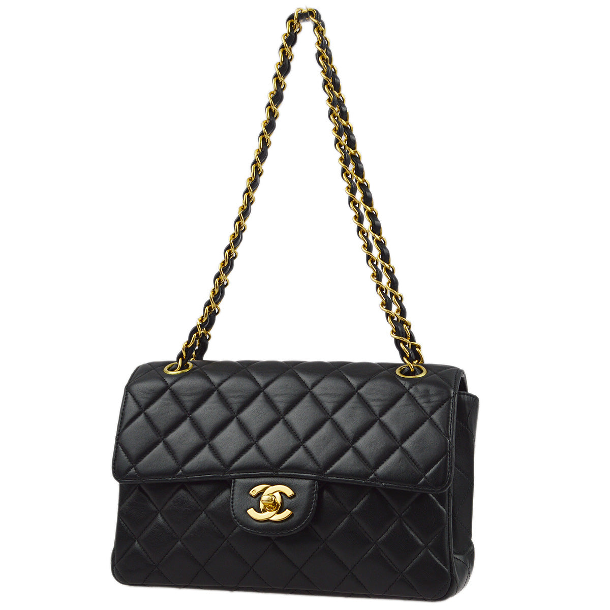 Luxury Chanel 1994-1996 Black Lambskin Double Sided Classic Flap Shoulder Bag