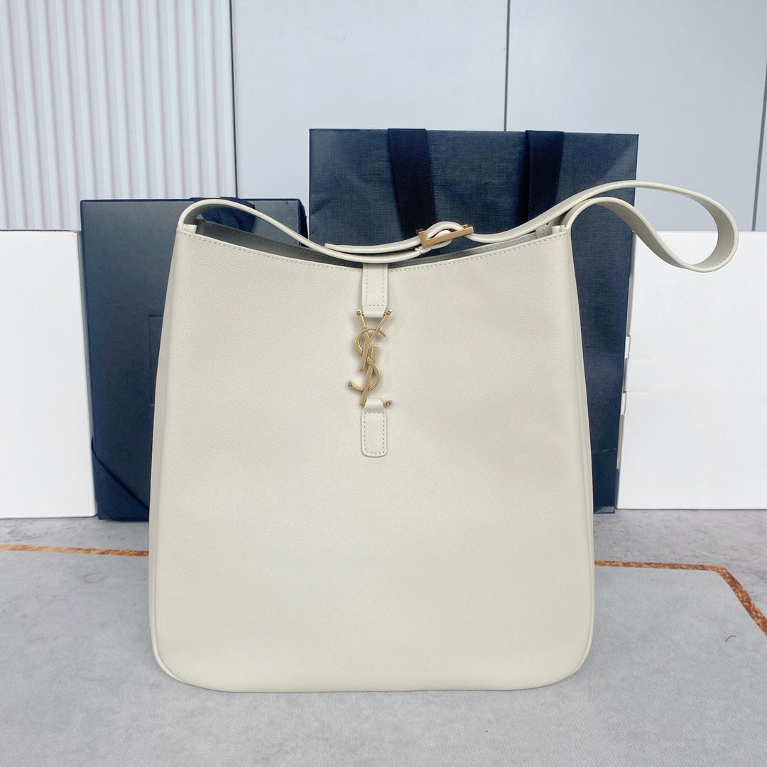 Luxury Saint Laurent le 5a7 large 30cm white calfskin