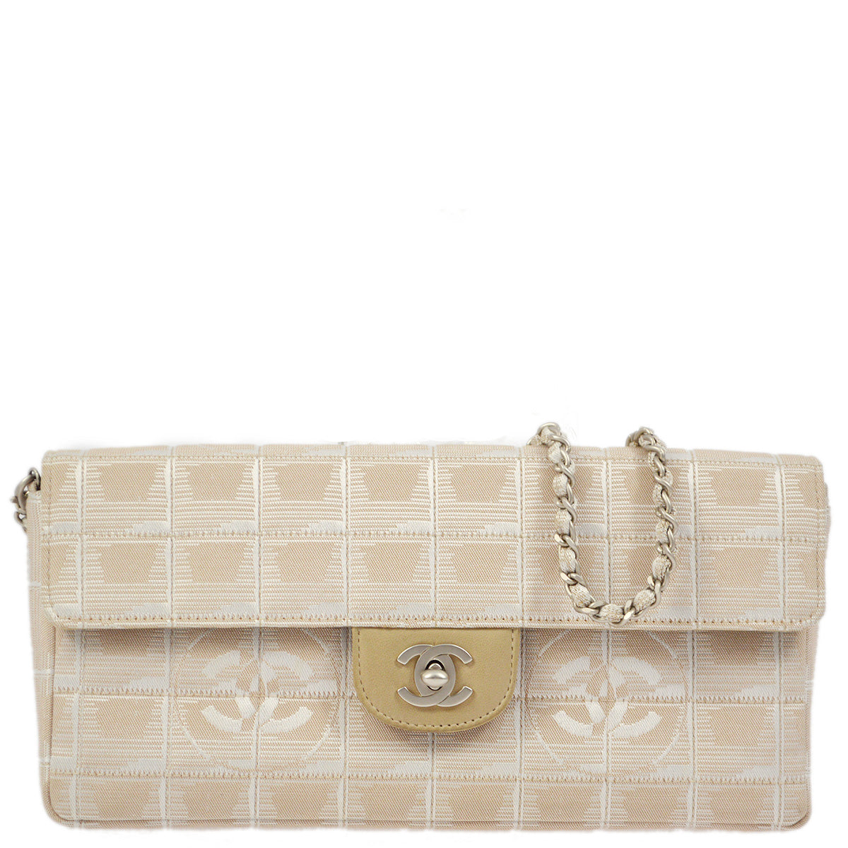 Luxury Chanel 2000-2001 Beige Jacquard Nylon East West Travel Line Shoulder Bag