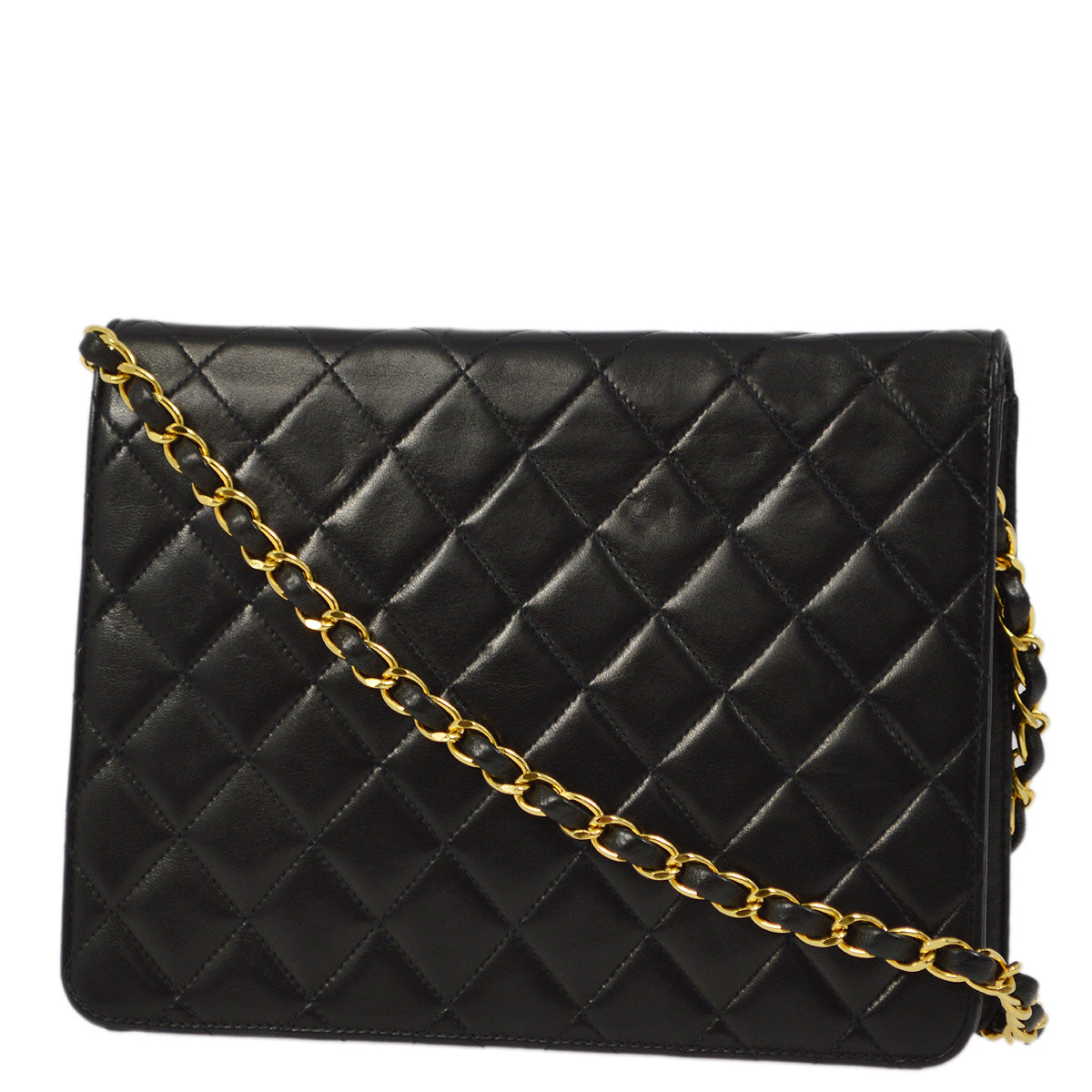 Luxury Chanel 1996-1997 Black Lambskin Pushlock Small Half Flap Shoulder Bag