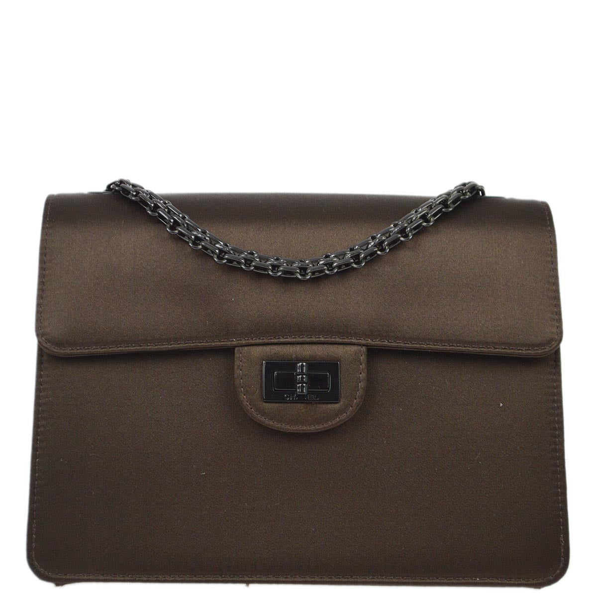 Luxury Chanel 1997-1999 Brown Satin Mademoiselle Lock Shoulder Bag