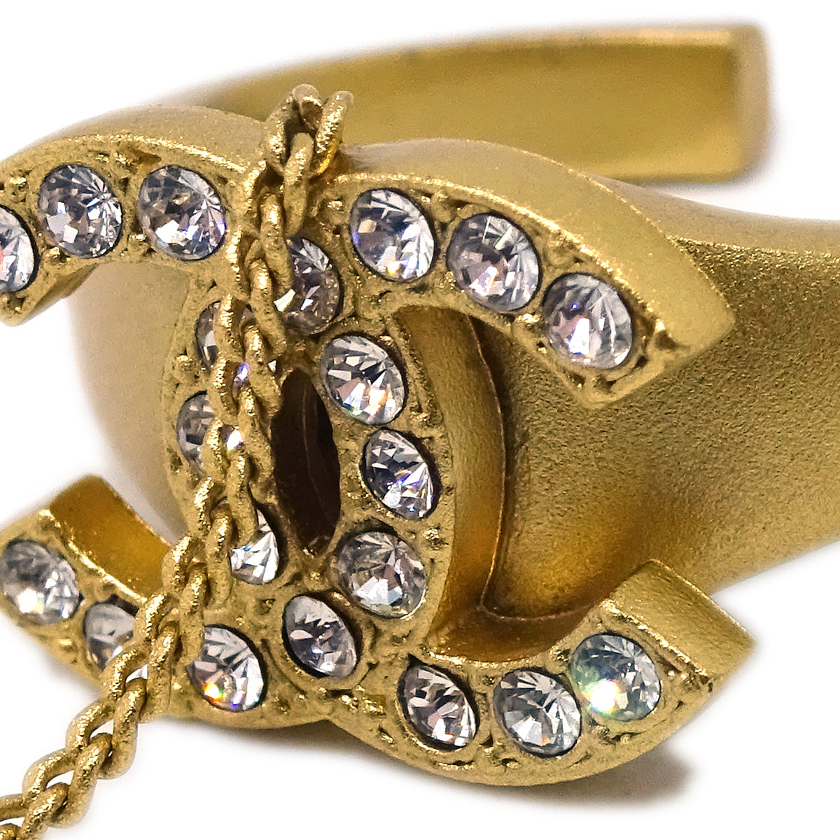 Luxury Chanel Bangle Chain Ring Rhinestone Gold #52 #12 01C