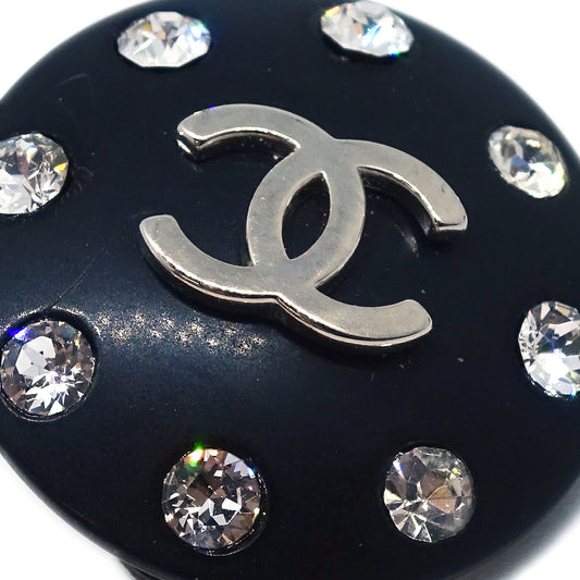 Luxury Chanel Button Earrings Clip-On Rhinestone Black 96P
