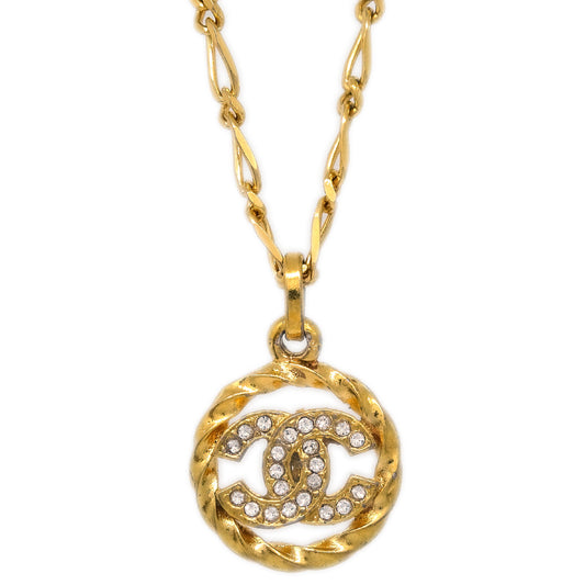 Luxury Chanel Medallion Pendant Necklace Rhinestone Gold 3438/1982