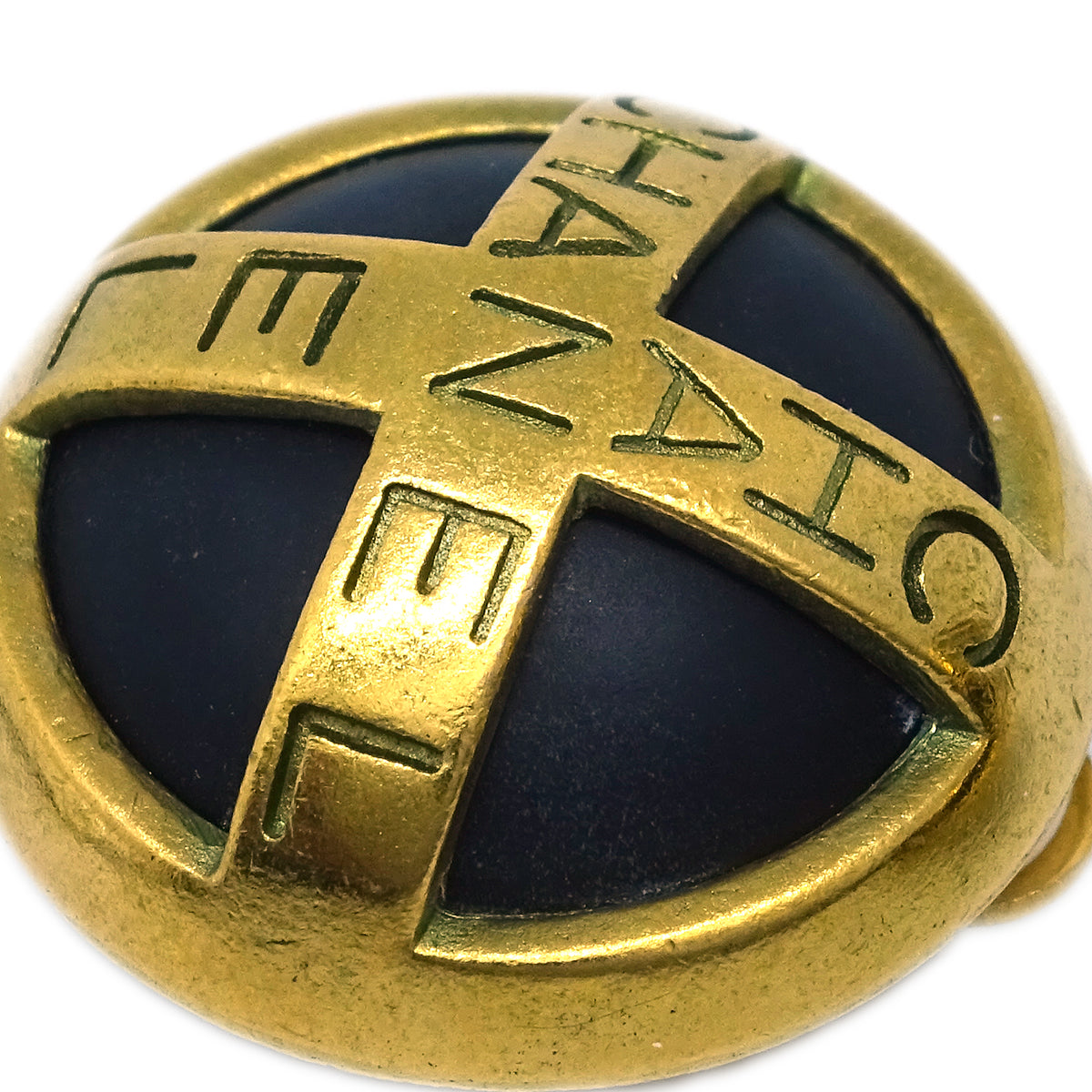Luxury Chanel Button Earrings Clip-On Black Gold 94A