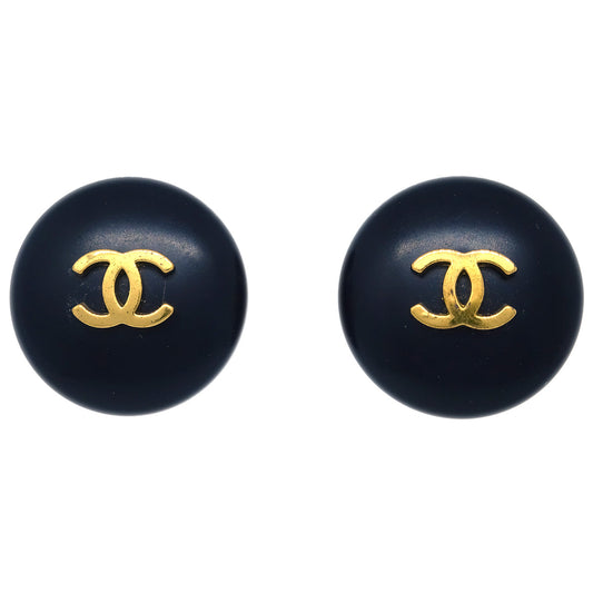 Luxury Chanel Black Button Earrings Clip-On 95P