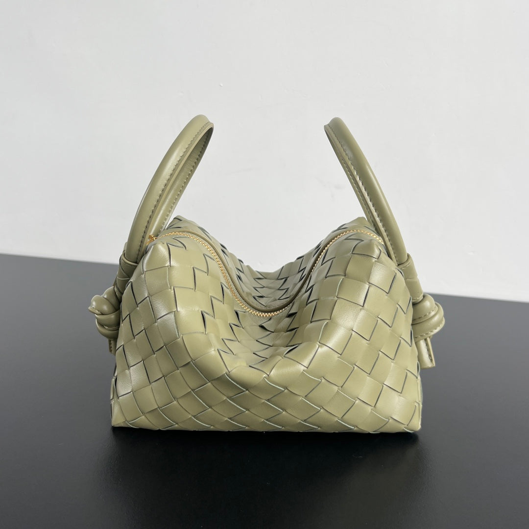 Luxury Bottega Veneta BV Loop Top Handle 19cm Green Beige Lambskin