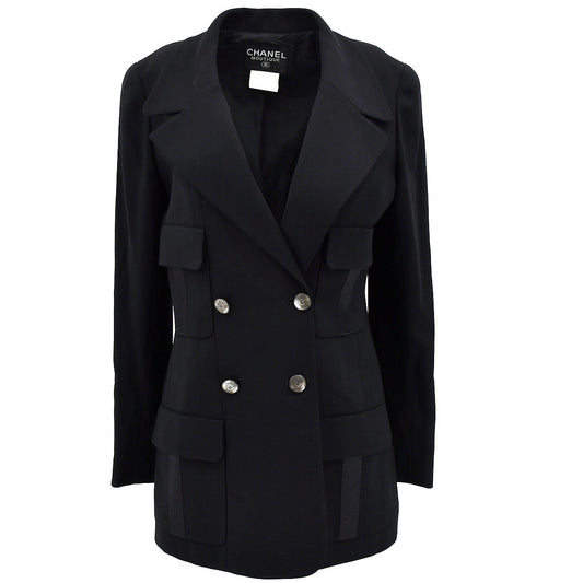 Luxury Chanel Double Breasted Jacket Black 97C #40