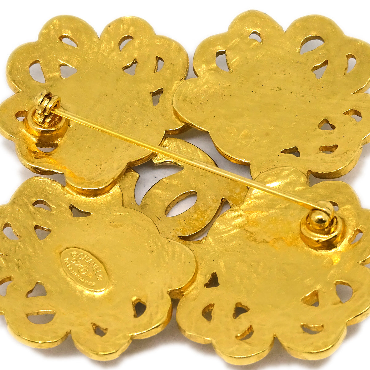 Luxury Chanel Stone Brooch Pin Gold Blue 97P