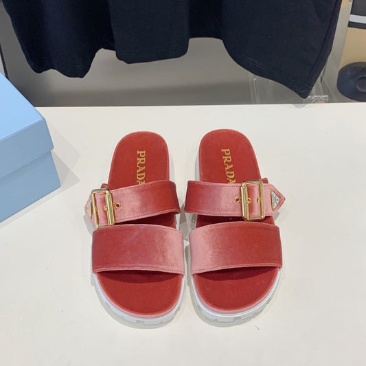 Luxury PradaSLIDES SANDALS DARK PINK VELVET