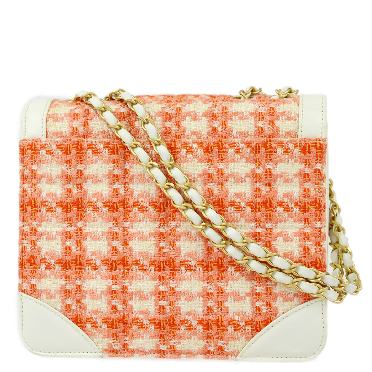 Luxury Chanel 2000-2001 White Orange Tweed Lambskin Chain Shoulder Bag
