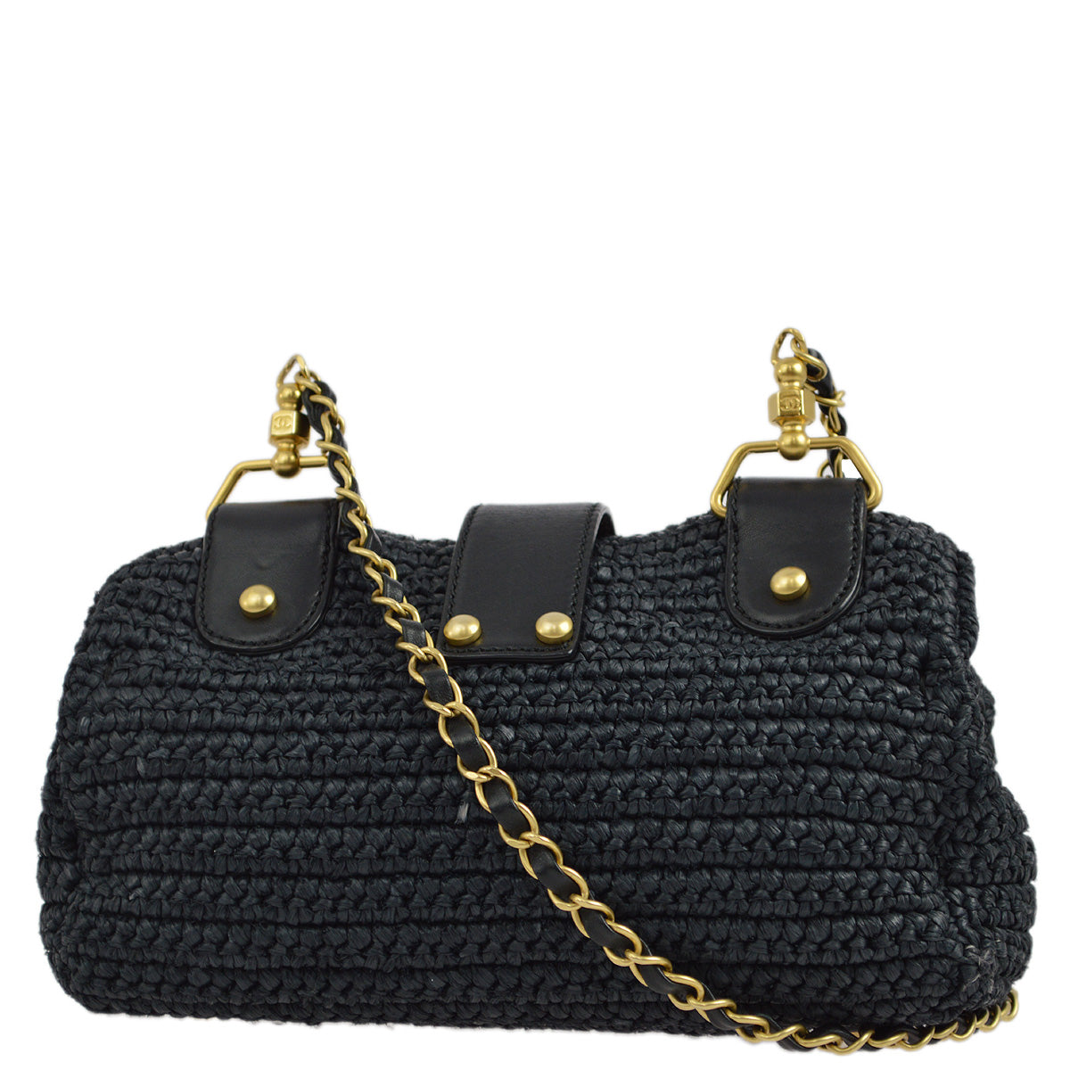 Luxury Chanel 2005-2006 Black Straw Chain Shoulder Bag