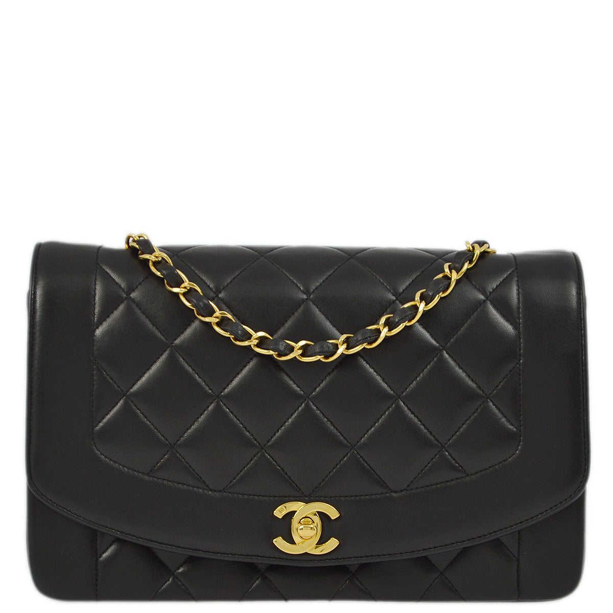 Luxury Chanel 1991-1994 Black Lambskin Medium Diana Shoulder Bag