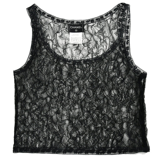 Luxury Chanel Sleeveless Lace Tops Black 00T #36