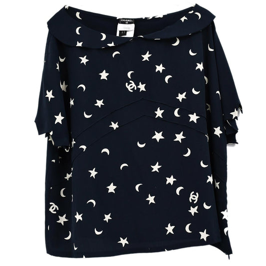 Luxury Chanel Shirt Blouse Navy 08P #50