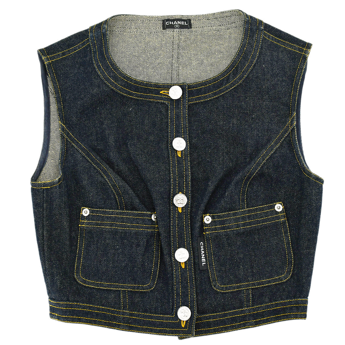 Luxury Chanel Sleeveless Vest Denim Jacket Indigo