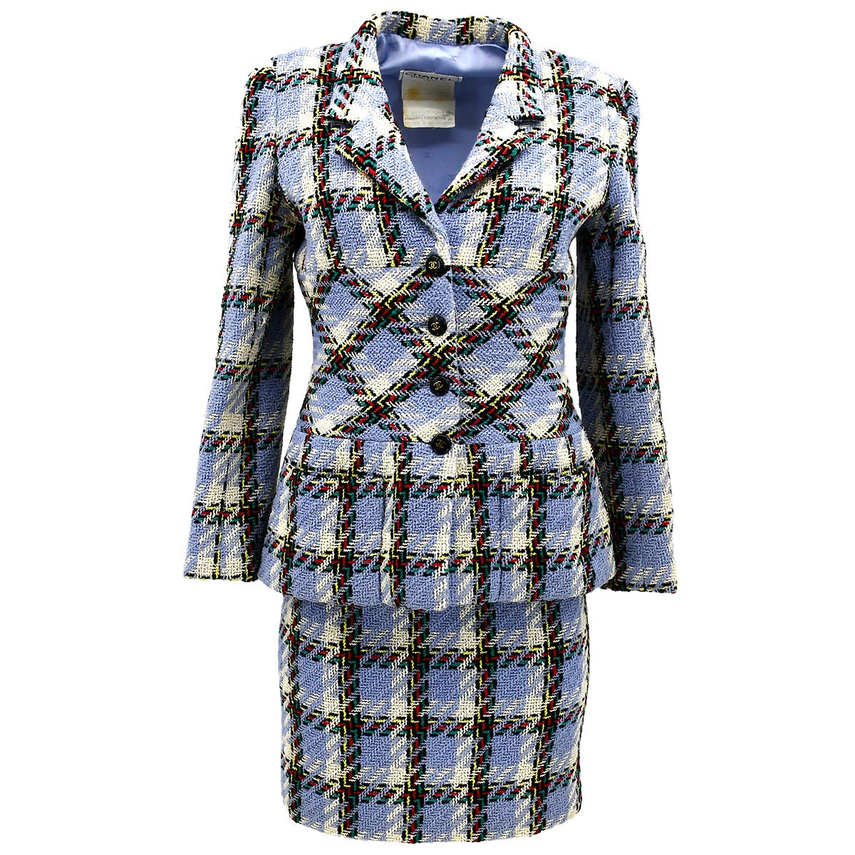 Luxury Chanel Setup Suit Jacket Skirt Light Blue 95P #40