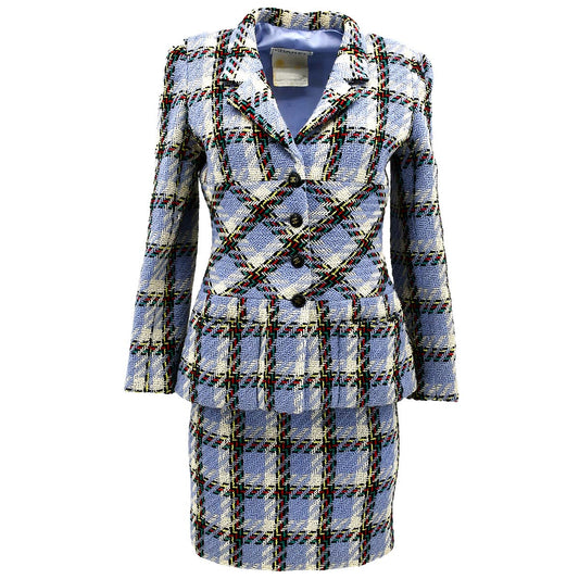 Luxury Chanel Setup Suit Jacket Skirt Light Blue 95P #40