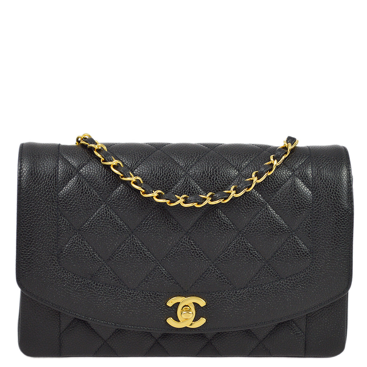 Luxury Chanel 1994-1996 Black Caviar Medium Diana Shoulder Bag