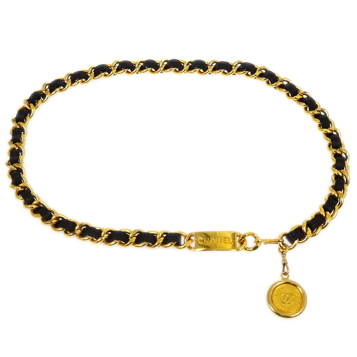 Luxury Chanel Gold Black Medallion Chain Belt Small New
