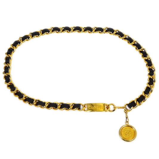 Luxury Chanel Gold Black Medallion Chain Belt Small New