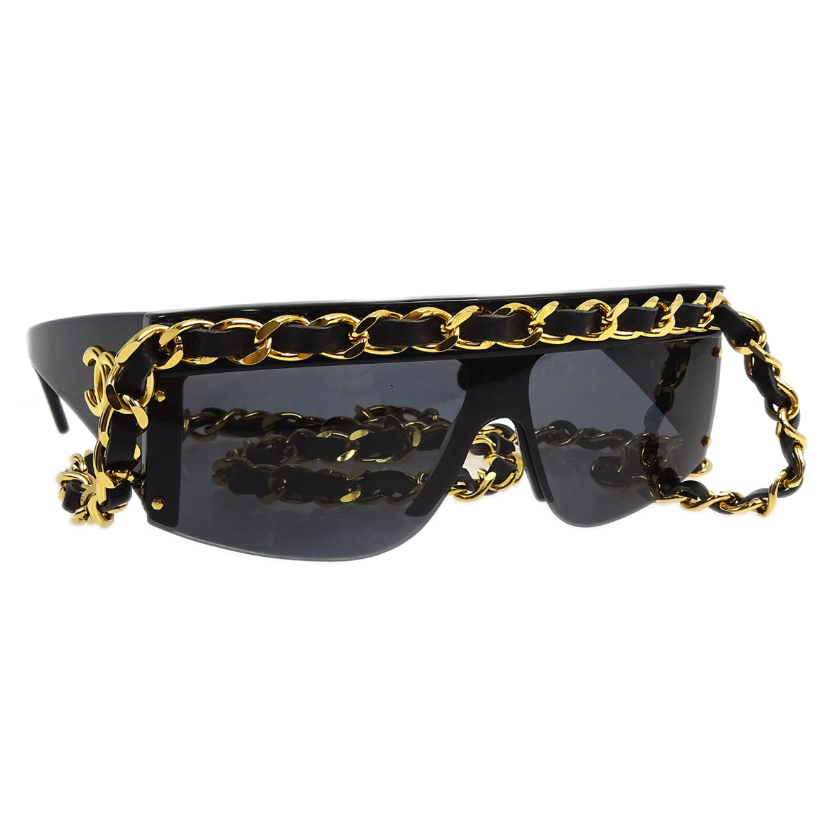 Luxury Chanel Chain Sunglasses Eyewear Black Small New