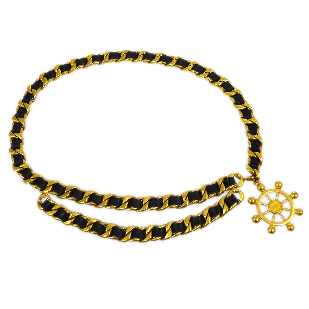 Luxury Chanel Chain Belt Gold Black 94P Small New