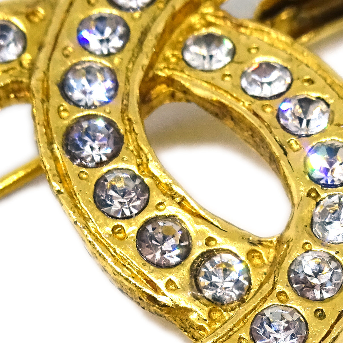 Luxury Chanel CC Brooch Pin Rhinestone Gold