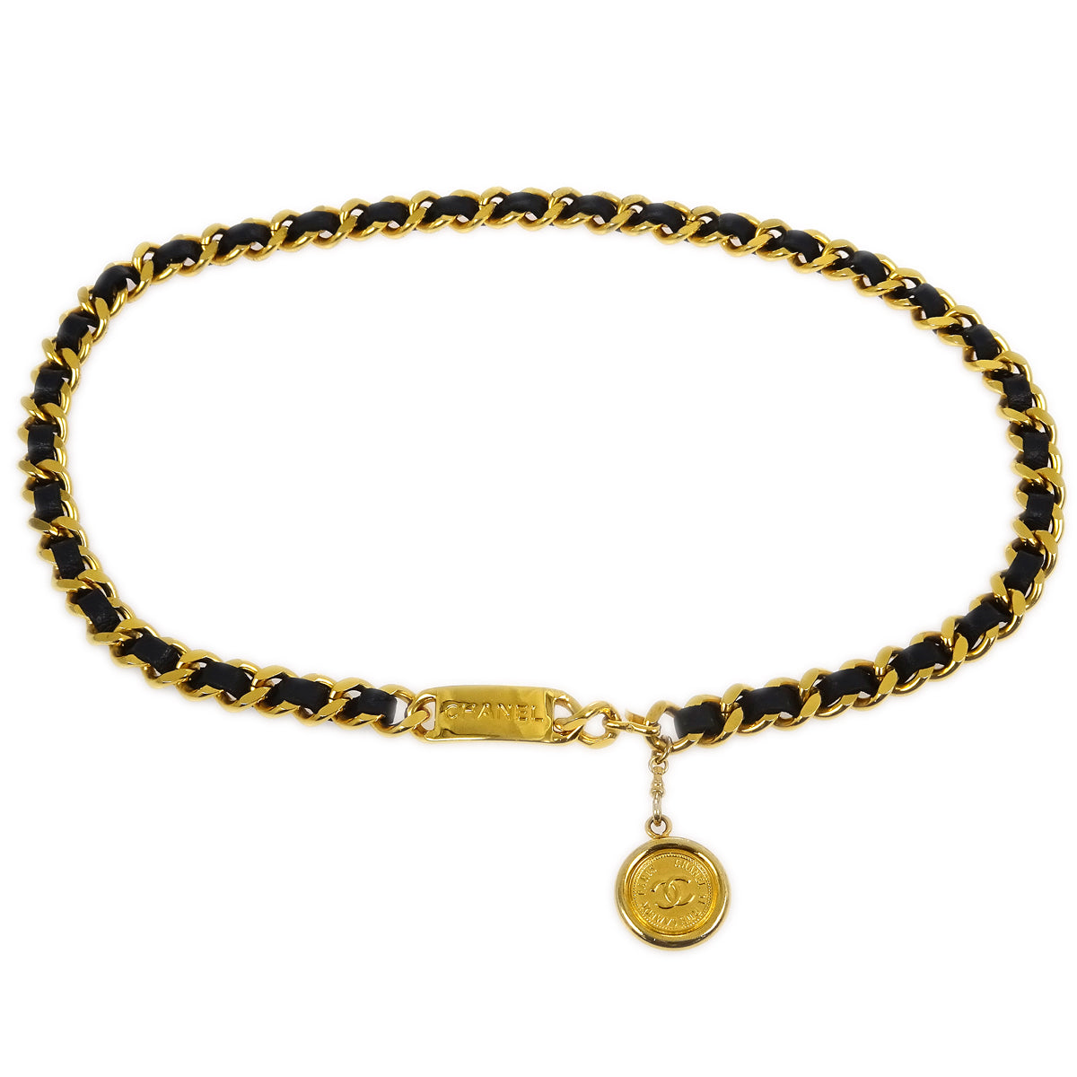 Luxury Chanel Gold Black Medallion Chain Belt Small New