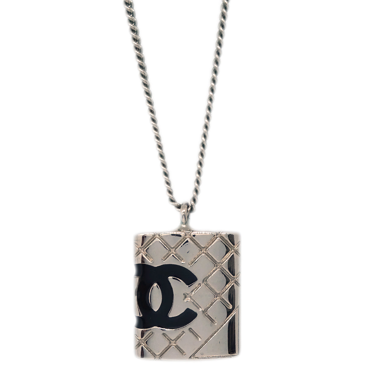 Luxury Chanel Cambon Ligne Chain Necklace Pendant Silver 05C