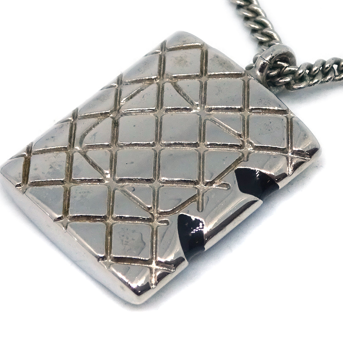 Luxury Chanel Cambon Ligne Chain Necklace Pendant Silver 05C