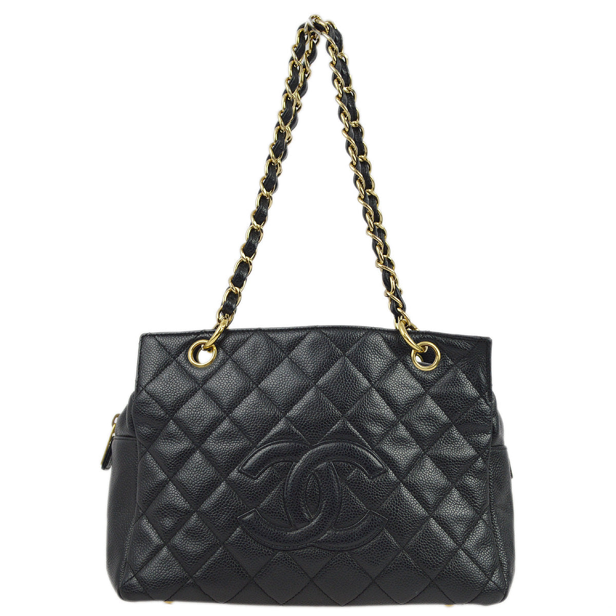 Luxury Chanel 2001-2003 Black Caviar Petite Timeless Tote PTT Chain Handbag