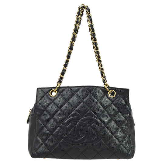 Luxury Chanel 2001-2003 Black Caviar Petite Timeless Tote PTT Chain Handbag
