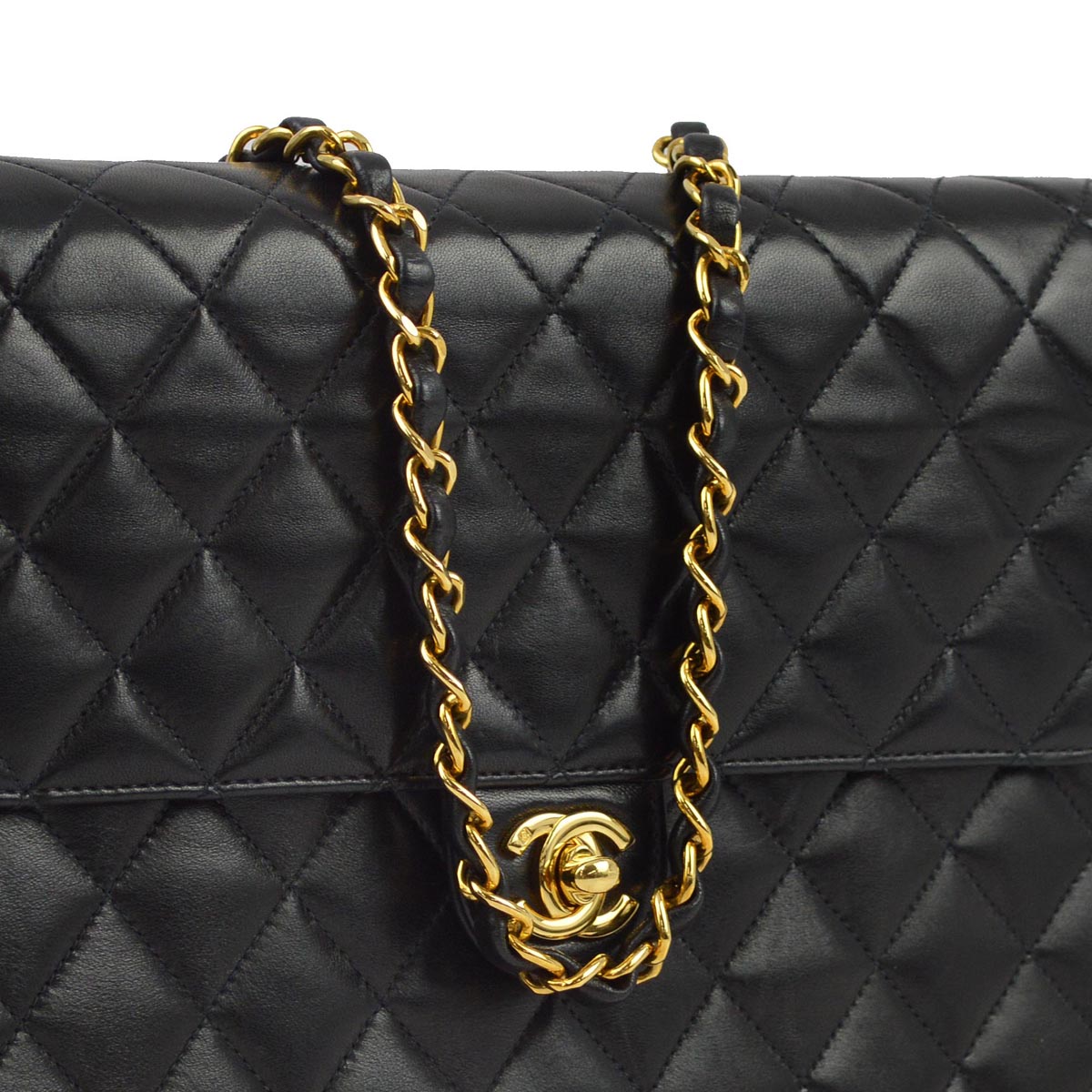 Luxury Chanel 2001-2003 Black Lambskin Turnlock Medium Half Flap Shoulder Bag