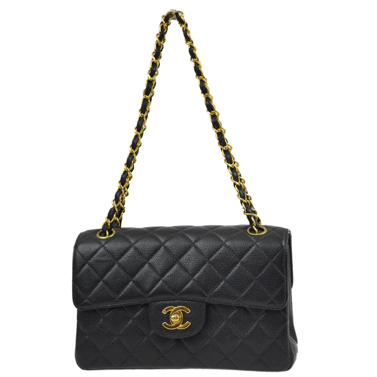 Luxury Chanel 1996-1997 Black Caviar Double Sided Classic Flap Shoulder Bag